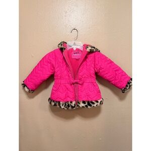 Pistachio Toddler Girls 2T Pink Quilted Leopard Trim Hooded Jacket